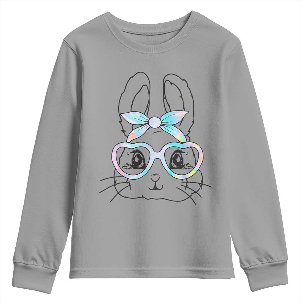 Girls Easter Bunny Youth Sweatshirt Rabbit Face Tie Dye Glasses Happy Easter Day - Wonder Print Shop