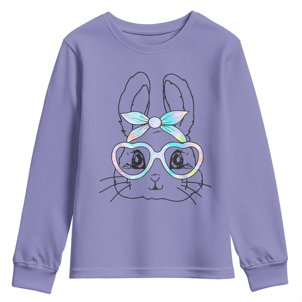 Girls Easter Bunny Youth Sweatshirt Rabbit Face Tie Dye Glasses Happy Easter Day - Wonder Print Shop