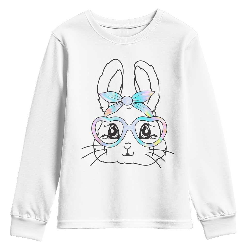 Girls Easter Bunny Youth Sweatshirt Rabbit Face Tie Dye Glasses Happy Easter Day - Wonder Print Shop