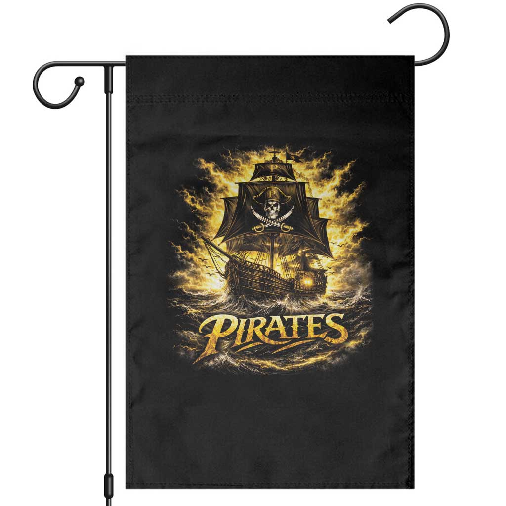 Pirate Lovers Garden Flag Vintage Golden Pirate Ship Skull Graphic