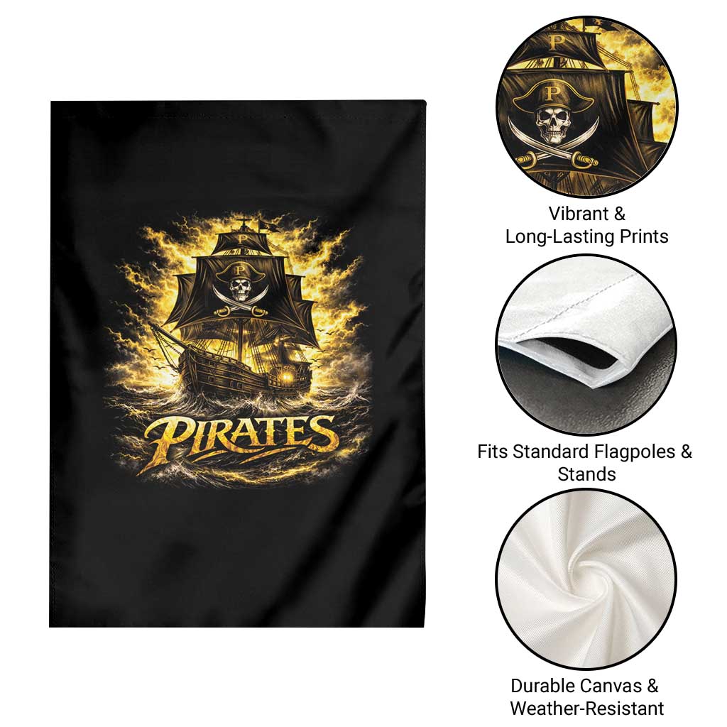 Pirate Lovers Garden Flag Vintage Golden Pirate Ship Skull Graphic