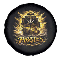 Pirate Lovers Spare Tire Cover Vintage Golden Pirate Ship Skull Graphic
