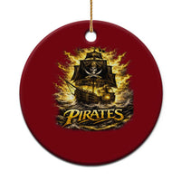 Pirate Lovers Ceramic Ornament Vintage Golden Pirate Ship Skull Graphic