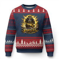 Pirate Lovers Ugly Christmas Sweater Vintage Golden Pirate Ship Skull Graphic