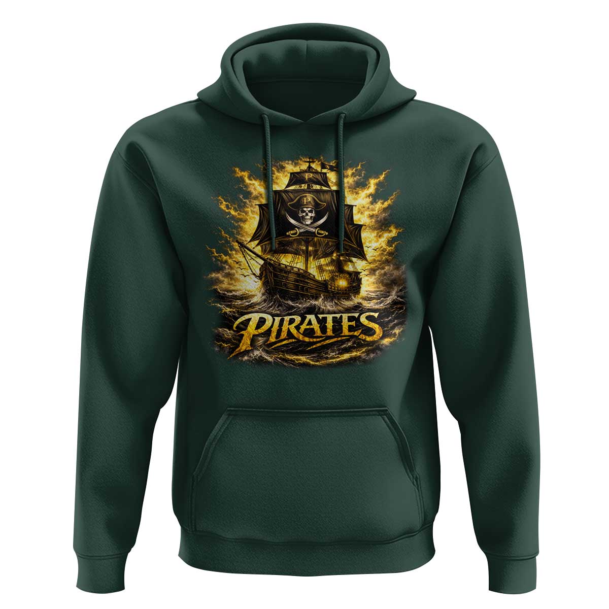 Pirate Lovers Hoodie Vintage Golden Pirate Ship Skull Graphic