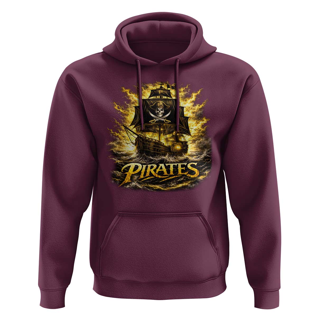 Pirate Lovers Hoodie Vintage Golden Pirate Ship Skull Graphic