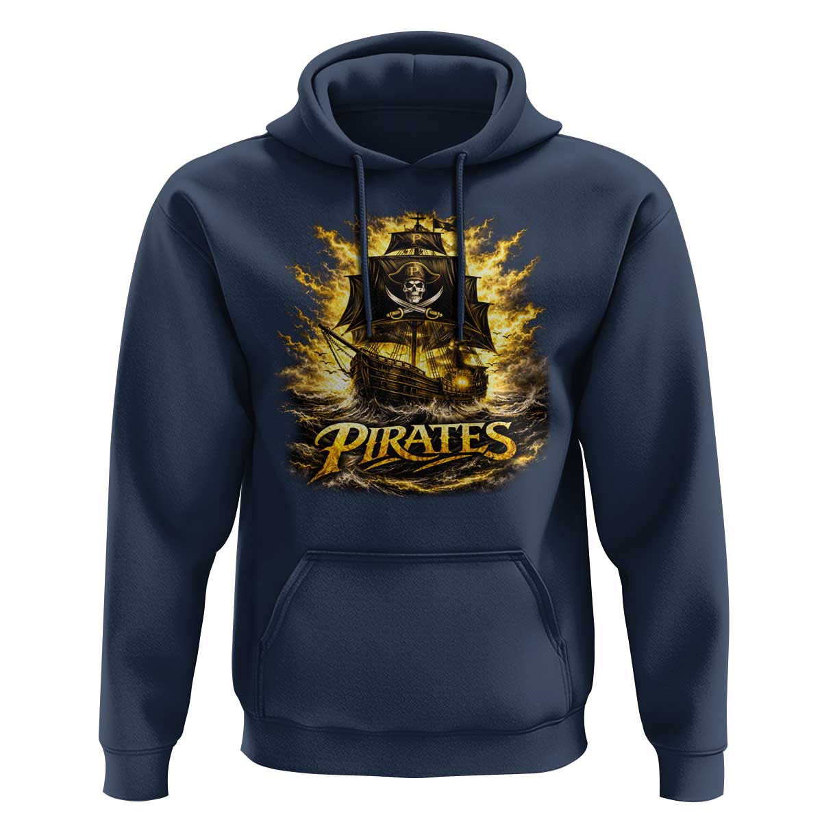 Pirate Lovers Hoodie Vintage Golden Pirate Ship Skull Graphic