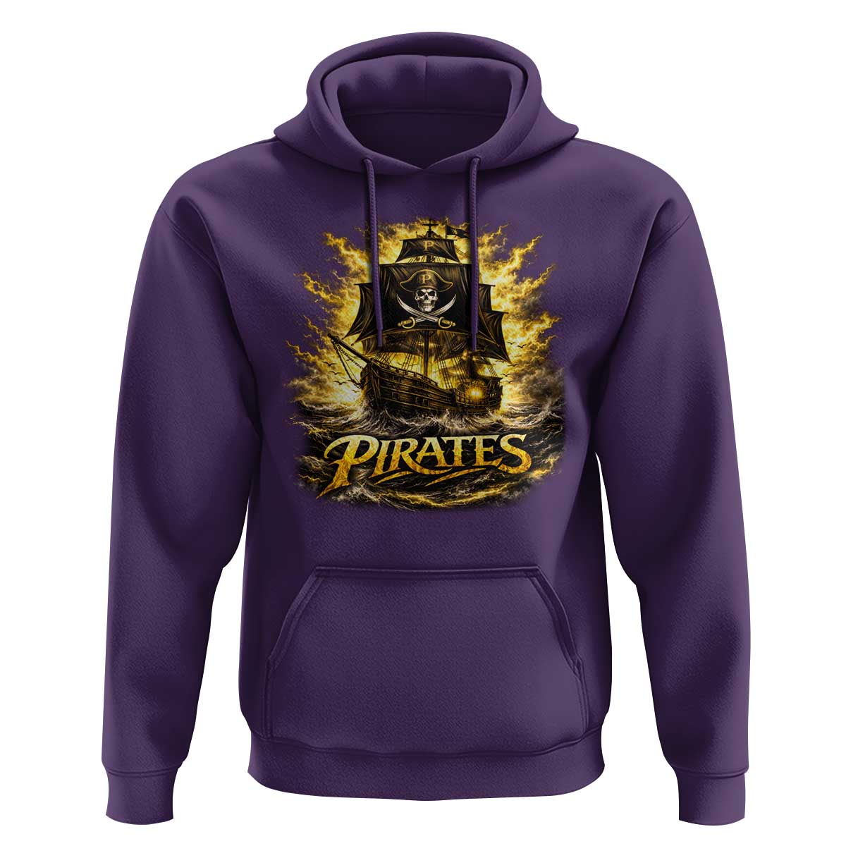 Pirate Lovers Hoodie Vintage Golden Pirate Ship Skull Graphic