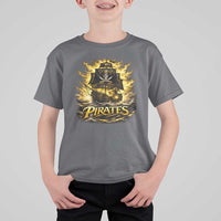 Pirate Lovers T Shirt For Kid Vintage Golden Pirate Ship Skull Graphic