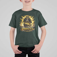Pirate Lovers T Shirt For Kid Vintage Golden Pirate Ship Skull Graphic