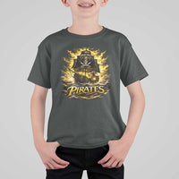 Pirate Lovers T Shirt For Kid Vintage Golden Pirate Ship Skull Graphic