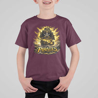 Pirate Lovers T Shirt For Kid Vintage Golden Pirate Ship Skull Graphic
