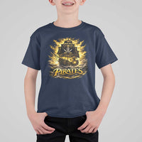 Pirate Lovers T Shirt For Kid Vintage Golden Pirate Ship Skull Graphic