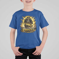 Pirate Lovers T Shirt For Kid Vintage Golden Pirate Ship Skull Graphic