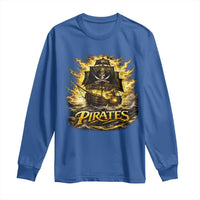 Pirate Lovers Long Sleeve Shirt Vintage Golden Pirate Ship Skull Graphic