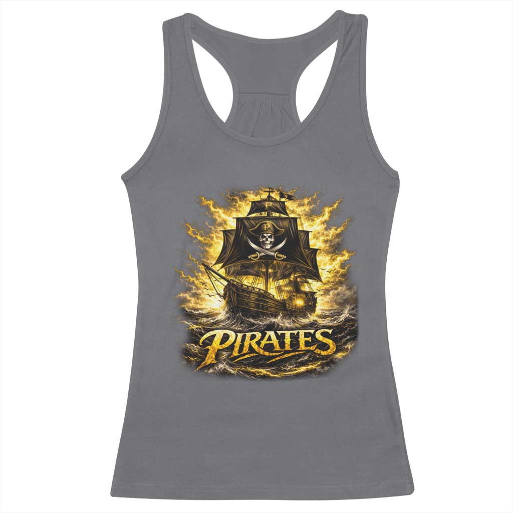 Pirate Lovers Racerback Tank Top Vintage Golden Pirate Ship Skull Graphic