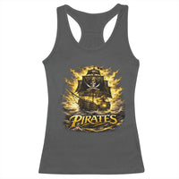 Pirate Lovers Racerback Tank Top Vintage Golden Pirate Ship Skull Graphic
