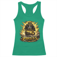 Pirate Lovers Racerback Tank Top Vintage Golden Pirate Ship Skull Graphic