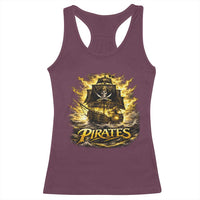 Pirate Lovers Racerback Tank Top Vintage Golden Pirate Ship Skull Graphic