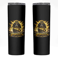 Pirate Lovers Skinny Tumbler Vintage Golden Pirate Ship Skull Graphic