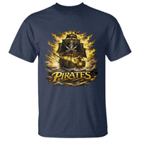 Pirate Lovers T Shirt Vintage Golden Pirate Ship Skull Graphic
