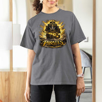 Pirate Lovers T Shirt For Women Vintage Golden Pirate Ship Skull Graphic