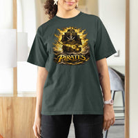 Pirate Lovers T Shirt For Women Vintage Golden Pirate Ship Skull Graphic