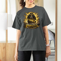 Pirate Lovers T Shirt For Women Vintage Golden Pirate Ship Skull Graphic