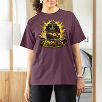 Pirate Lovers T Shirt For Women Vintage Golden Pirate Ship Skull Graphic