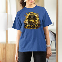 Pirate Lovers T Shirt For Women Vintage Golden Pirate Ship Skull Graphic