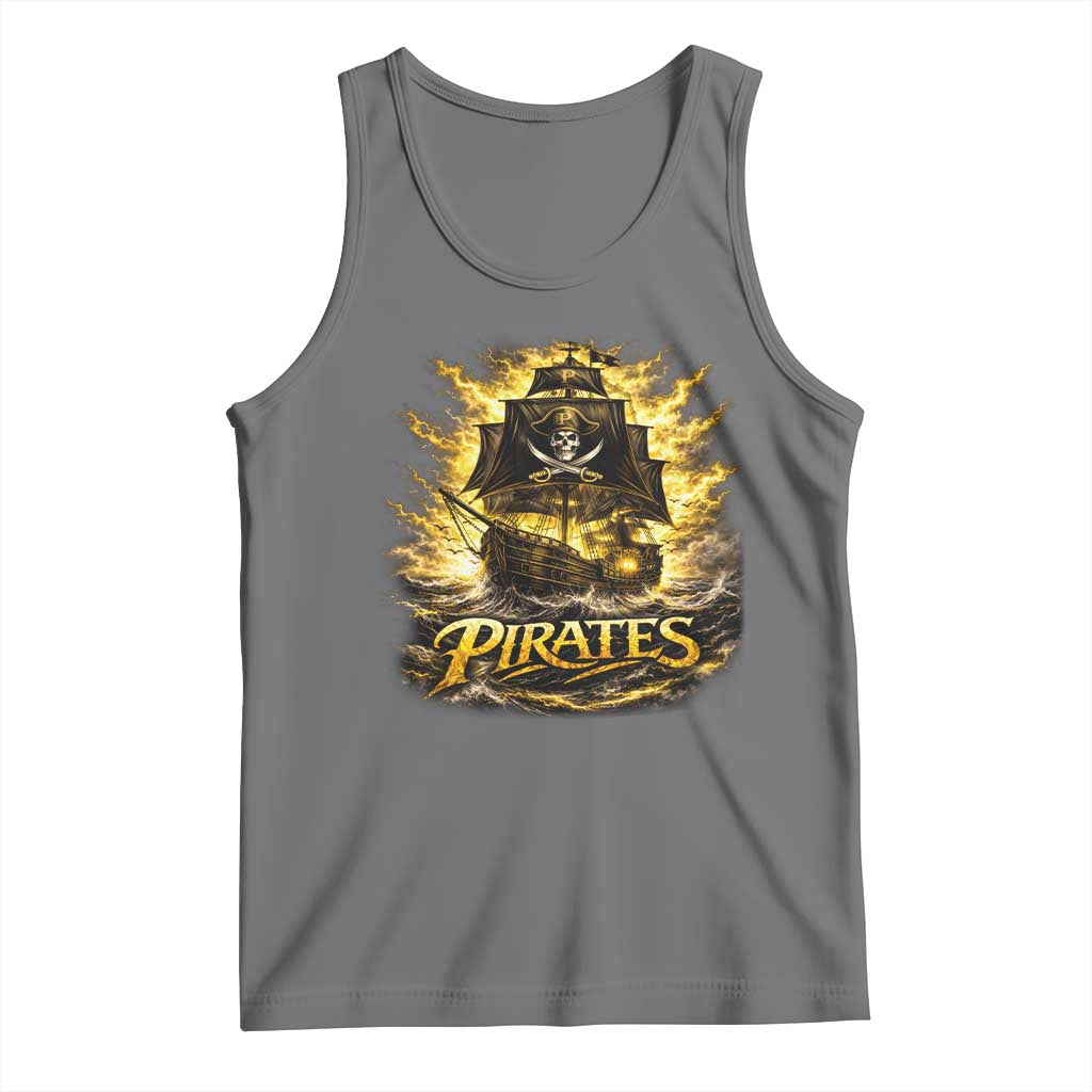 Pirate Lovers Tank Top Vintage Golden Pirate Ship Skull Graphic