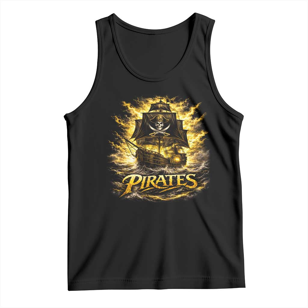 Pirate Lovers Tank Top Vintage Golden Pirate Ship Skull Graphic