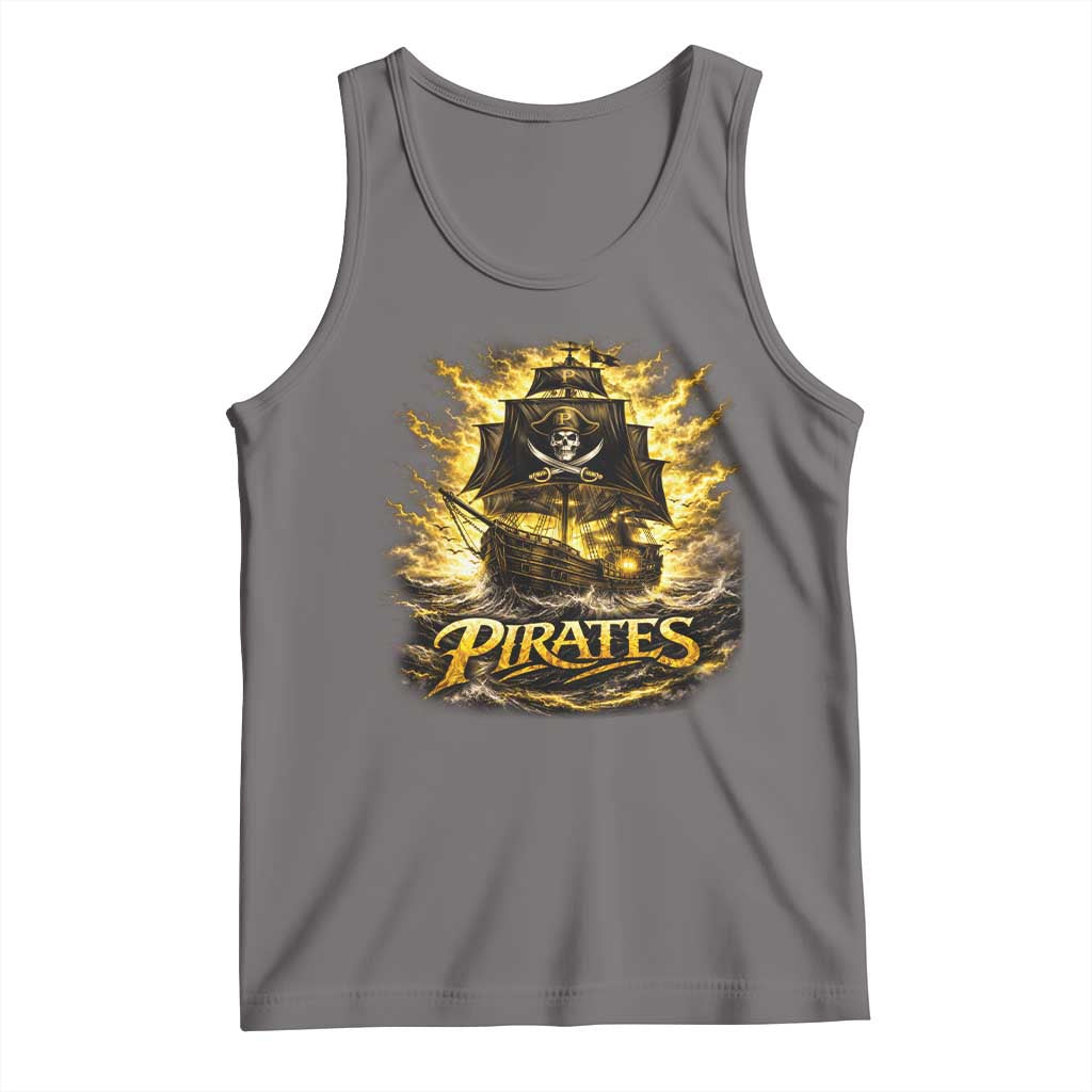 Pirate Lovers Tank Top Vintage Golden Pirate Ship Skull Graphic