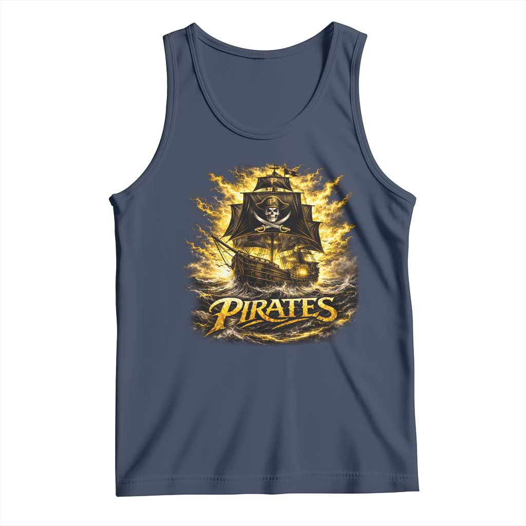 Pirate Lovers Tank Top Vintage Golden Pirate Ship Skull Graphic