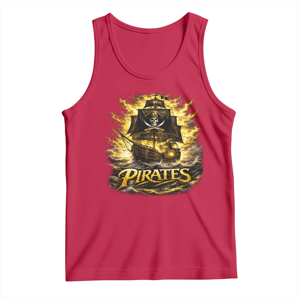 Pirate Lovers Tank Top Vintage Golden Pirate Ship Skull Graphic