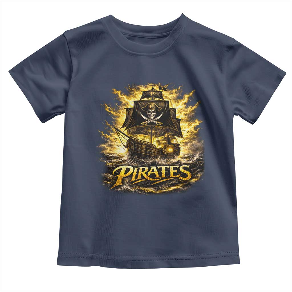 Pirate Lovers Toddler T Shirt Vintage Golden Pirate Ship Skull Graphic