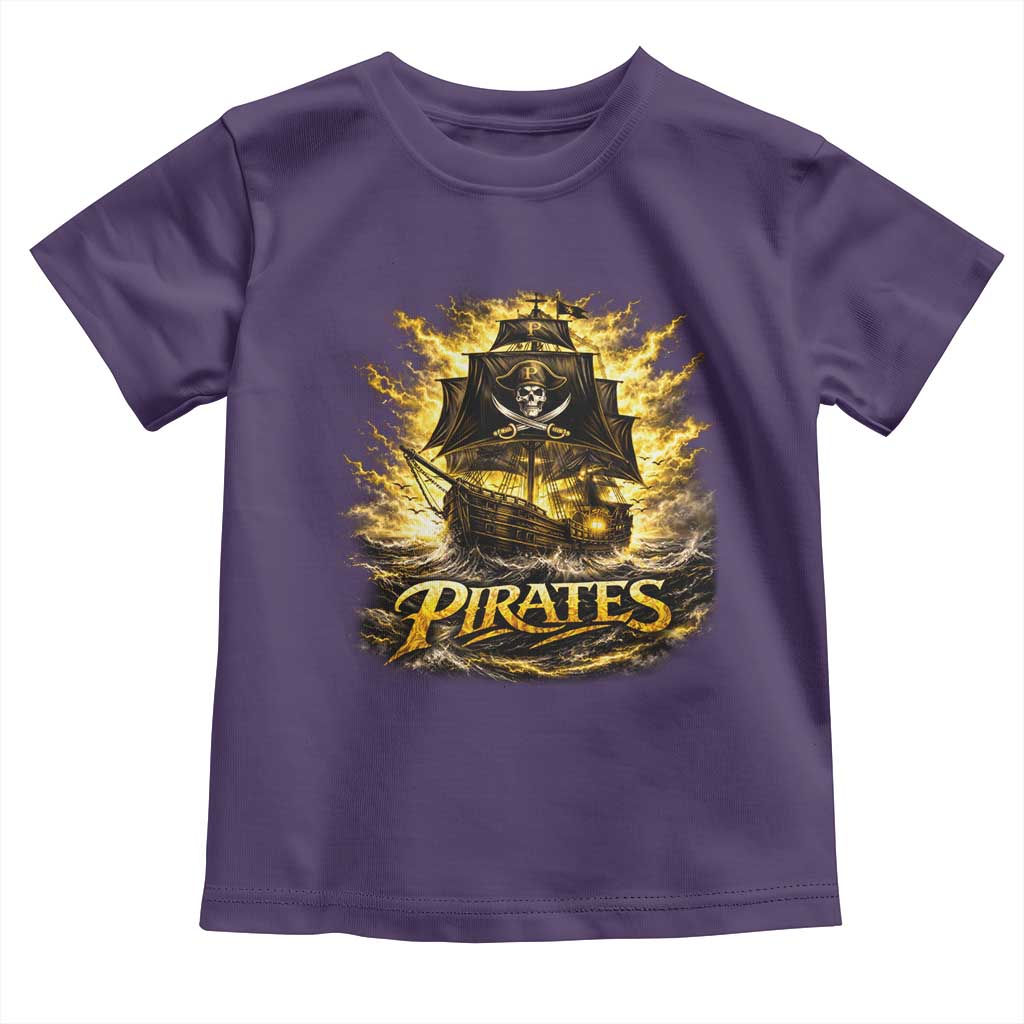 Pirate Lovers Toddler T Shirt Vintage Golden Pirate Ship Skull Graphic