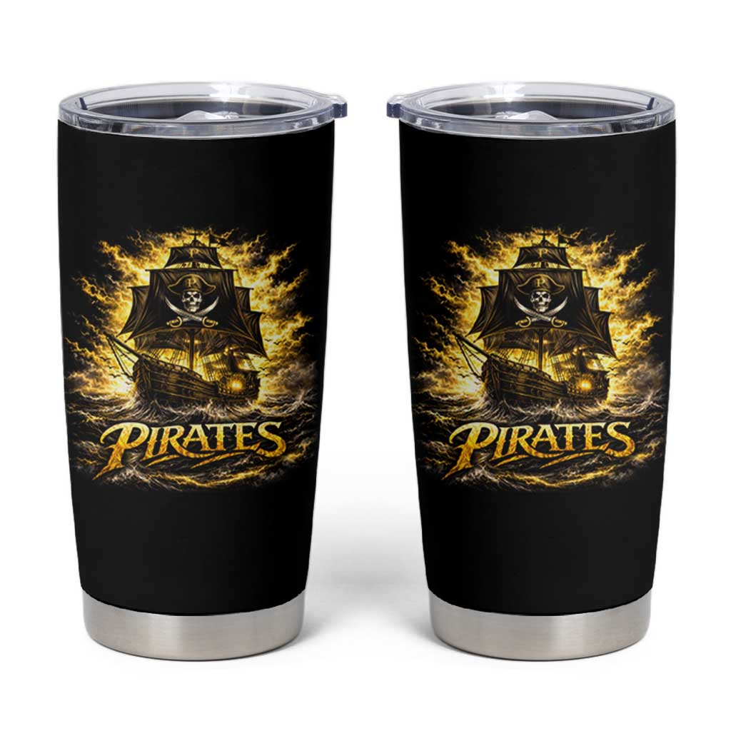 Pirate Lovers Tumbler Cup Vintage Golden Pirate Ship Skull Graphic