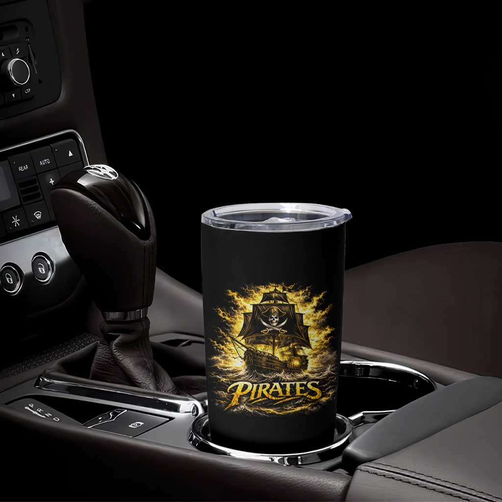 Pirate Lovers Tumbler Cup Vintage Golden Pirate Ship Skull Graphic