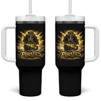 Pirate Lovers Tumbler With Handle Vintage Golden Pirate Ship Skull Graphic