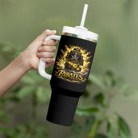 Pirate Lovers Tumbler With Handle Vintage Golden Pirate Ship Skull Graphic