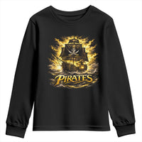 Pirate Lovers Youth Sweatshirt Vintage Golden Pirate Ship Skull Graphic