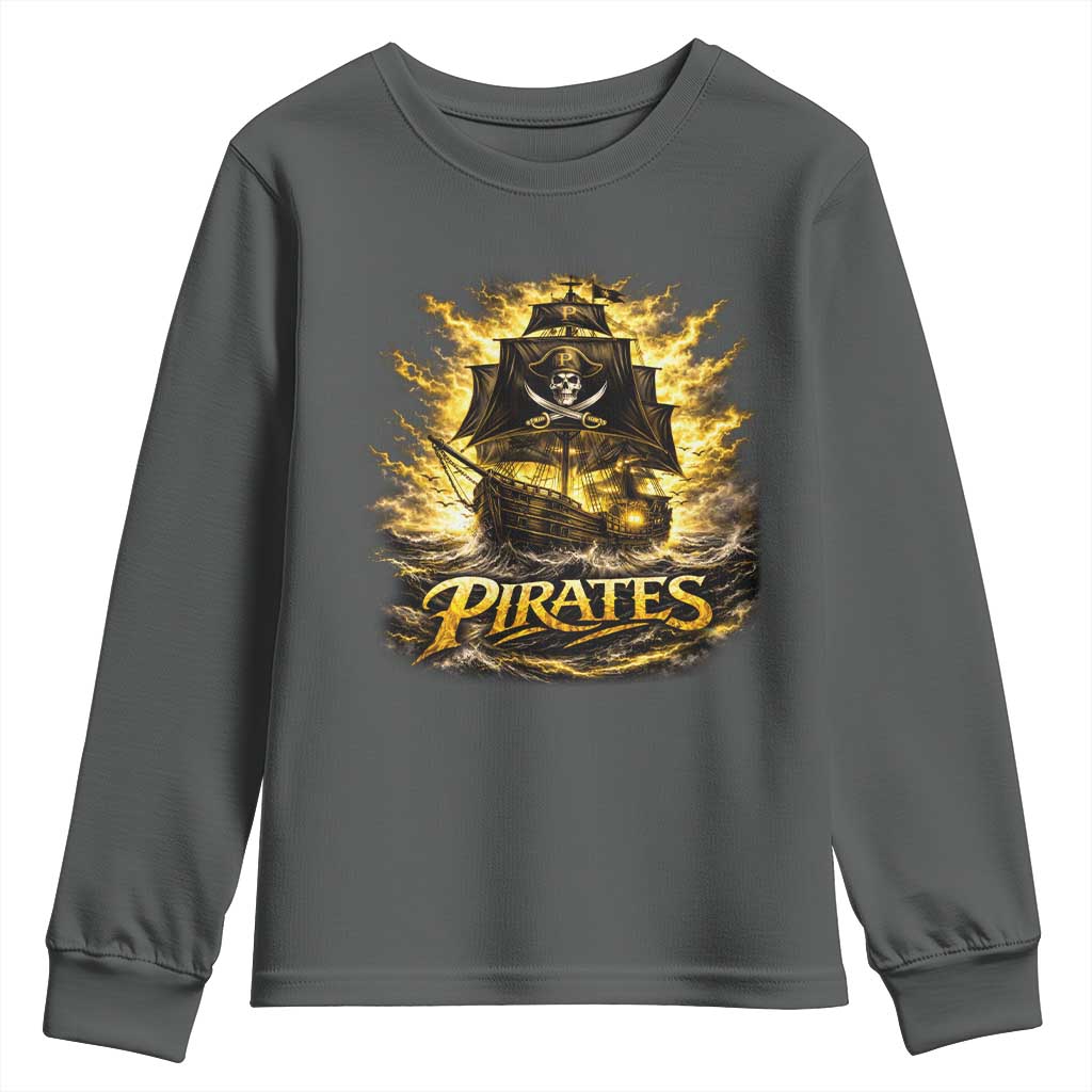 Pirate Lovers Youth Sweatshirt Vintage Golden Pirate Ship Skull Graphic