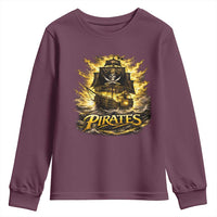 Pirate Lovers Youth Sweatshirt Vintage Golden Pirate Ship Skull Graphic
