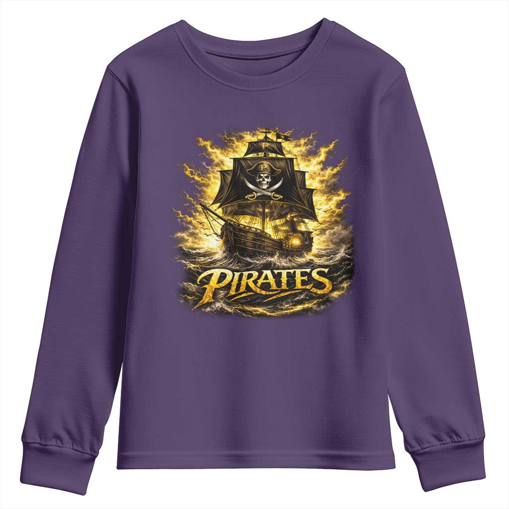 Pirate Lovers Youth Sweatshirt Vintage Golden Pirate Ship Skull Graphic
