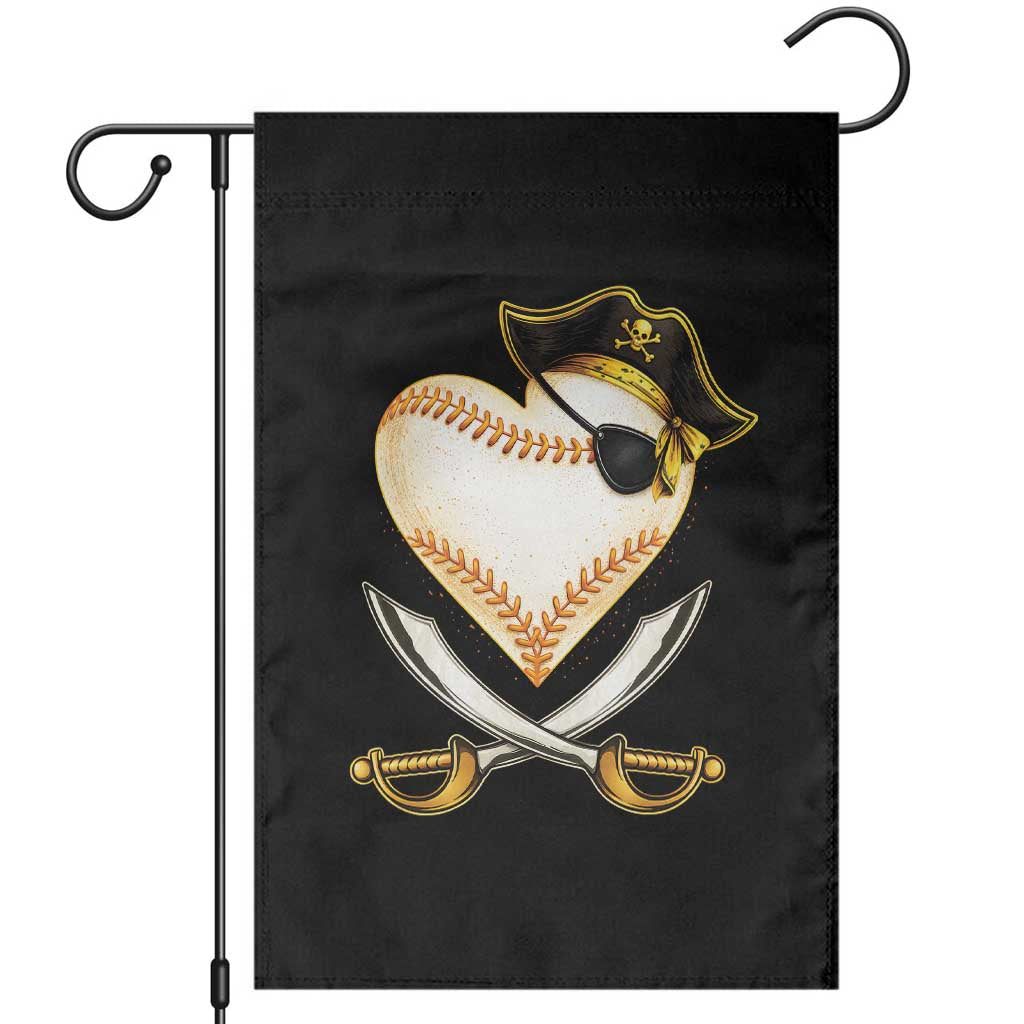 Baseball Pirate Garden Flag Baseball Heart With Skull
