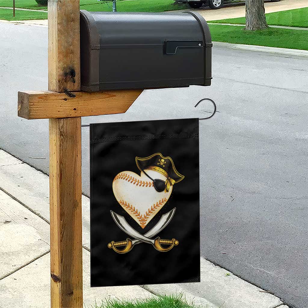 Baseball Pirate Garden Flag Baseball Heart With Skull