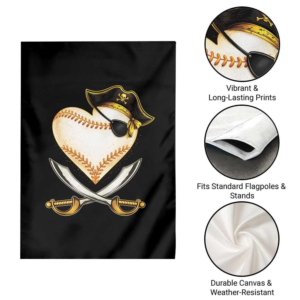 Baseball Pirate Garden Flag Baseball Heart With Skull