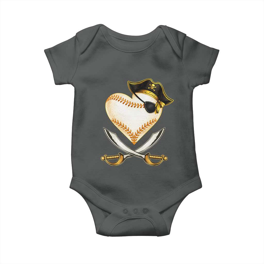 Baseball Pirate Baby Onesie Baseball Heart With Skull