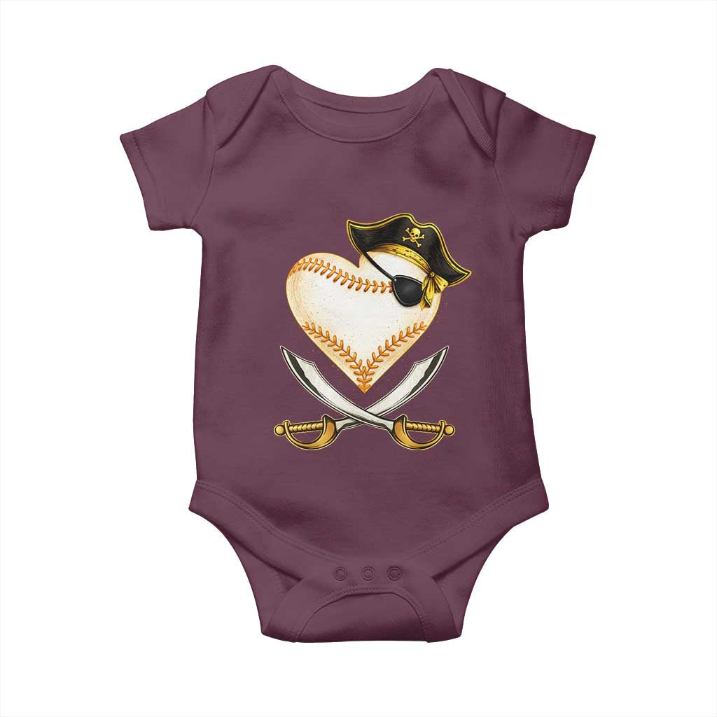 Baseball Pirate Baby Onesie Baseball Heart With Skull